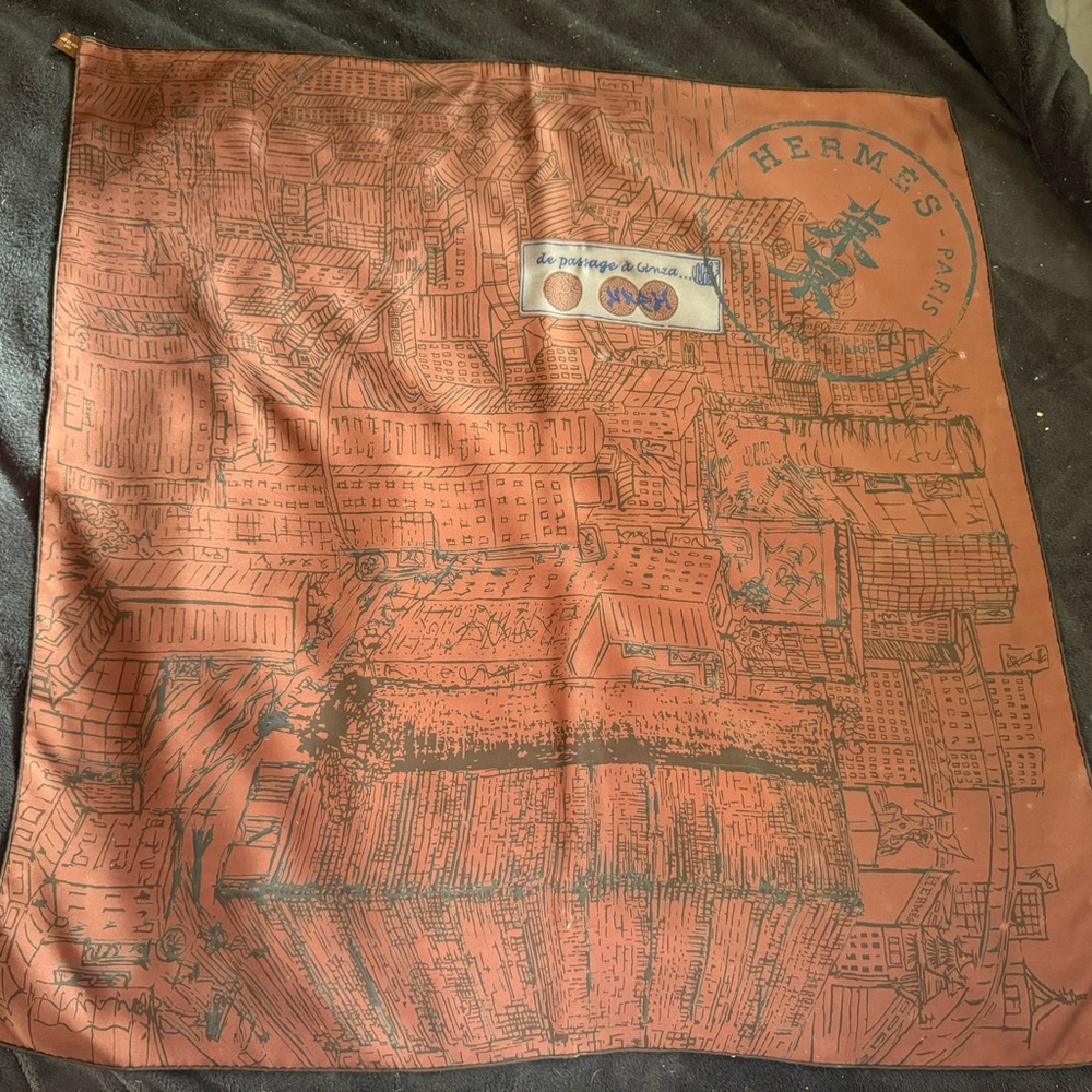 Passage De Tokyo Brown Black 90cm Hermes Scarf